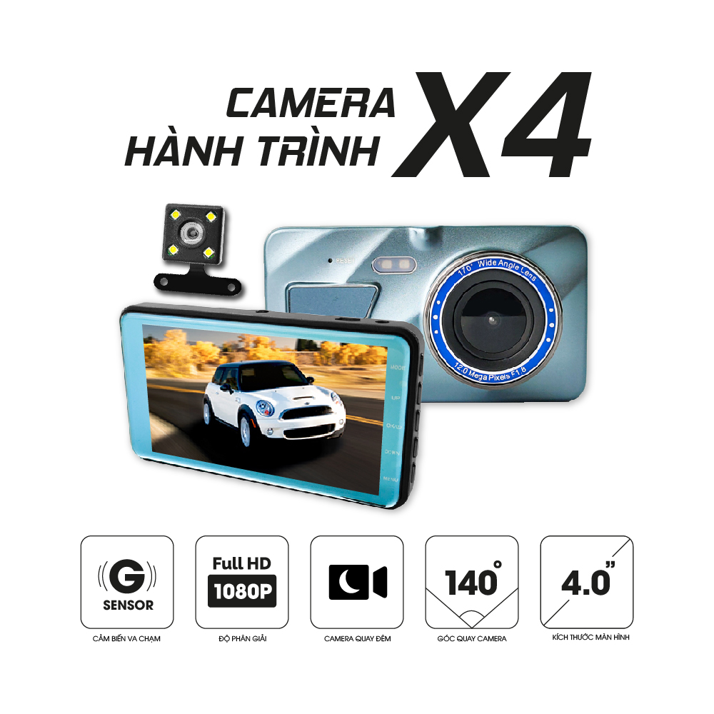 Camera hành trình X4 – Cảm ứng 4″ – Quay video Full HD