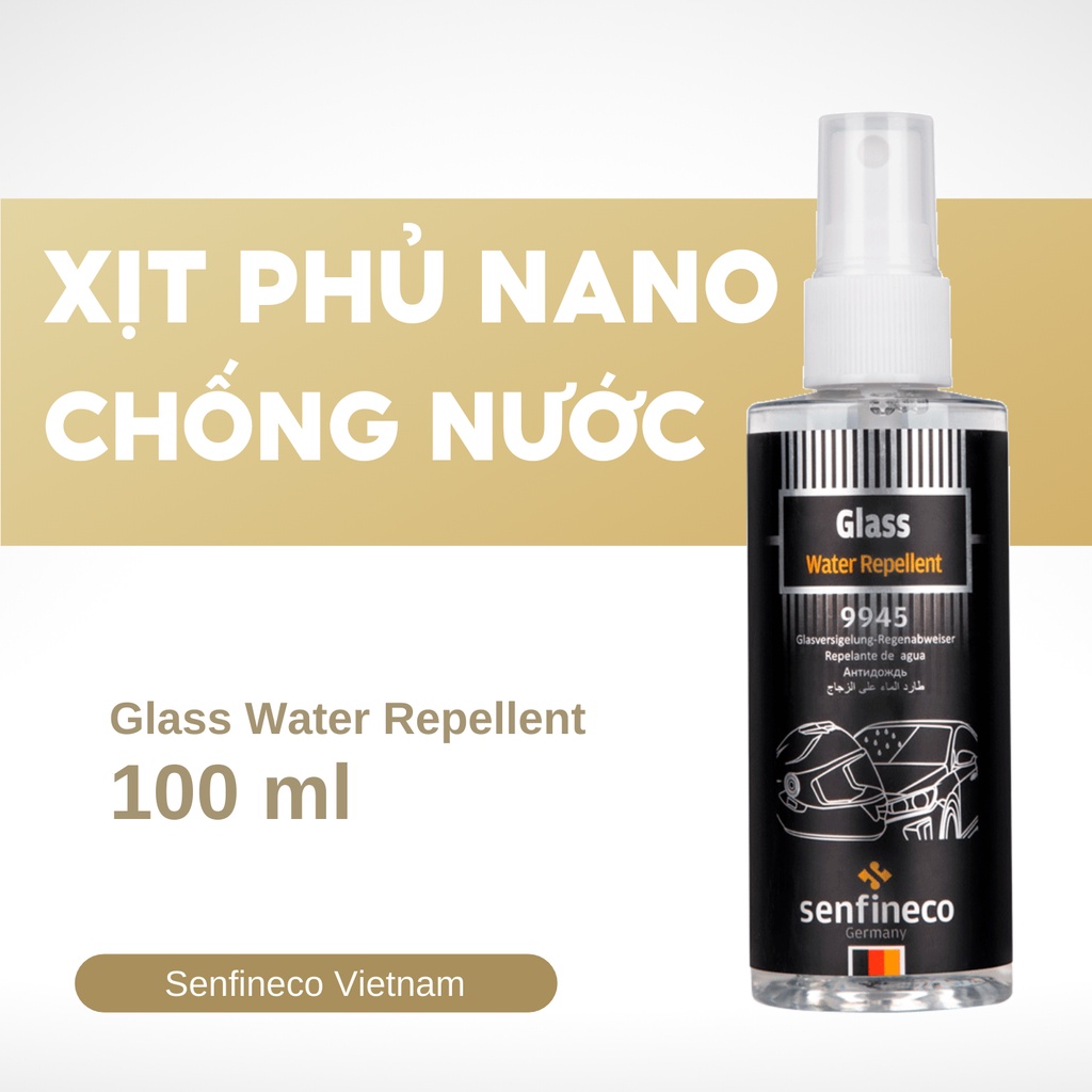 Dung dịch nano chống bám nước kính ô tô, SENFINECO 9945 Glass Water Repelent 100ml, chống tụ nước trên bề mặt gương 